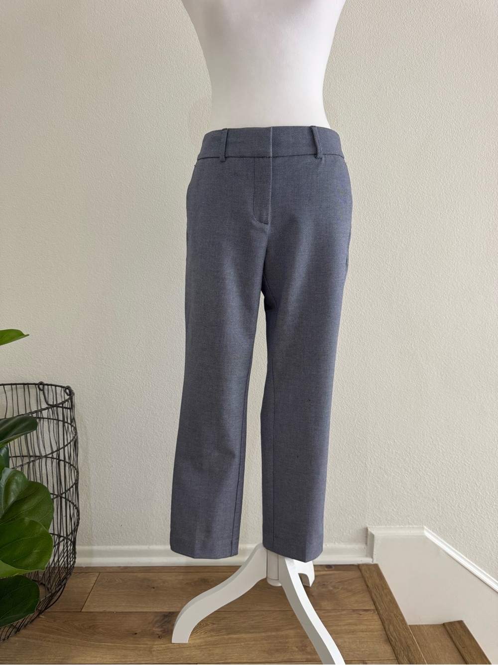 LOFT Navy & White Straight Leg Trousers